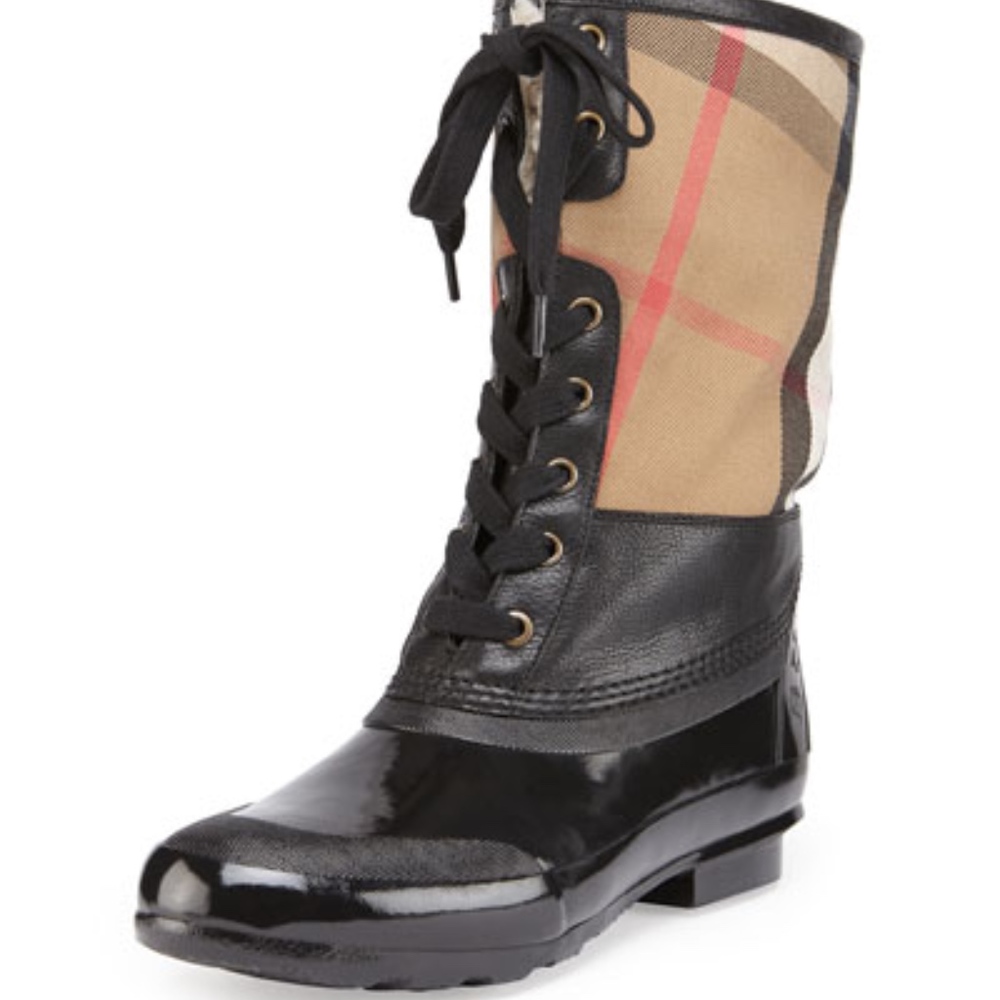 BURBERRY Shearling-Lined Check Weather Boot size